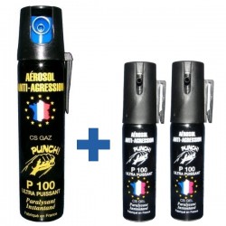 Aérosol lacrymogène PUNCH P100 - Spray GAZ 75 ml (pack de 3) à 25,00 €